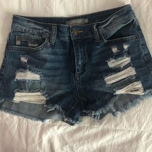 Distressed jean shorts